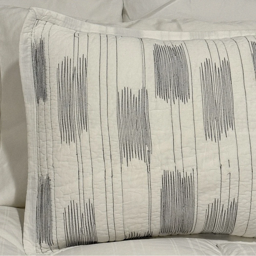 Crate&Barrel Embroidered Contrast Weave Standard Cotton Sham Pillow Case